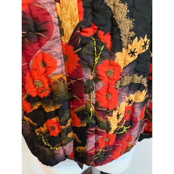 Y2K VTG UBU Puffer Jacket Crushed M Ruched Floral 90 Beaded Crinkle Zip Art Boho - Picture 16 of 16